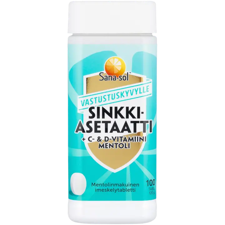 Sana-sol Sinkkiasetaatti+C&D-vitamiini Mentoli imeskelytabletti ravintolisä 100tabl/120g