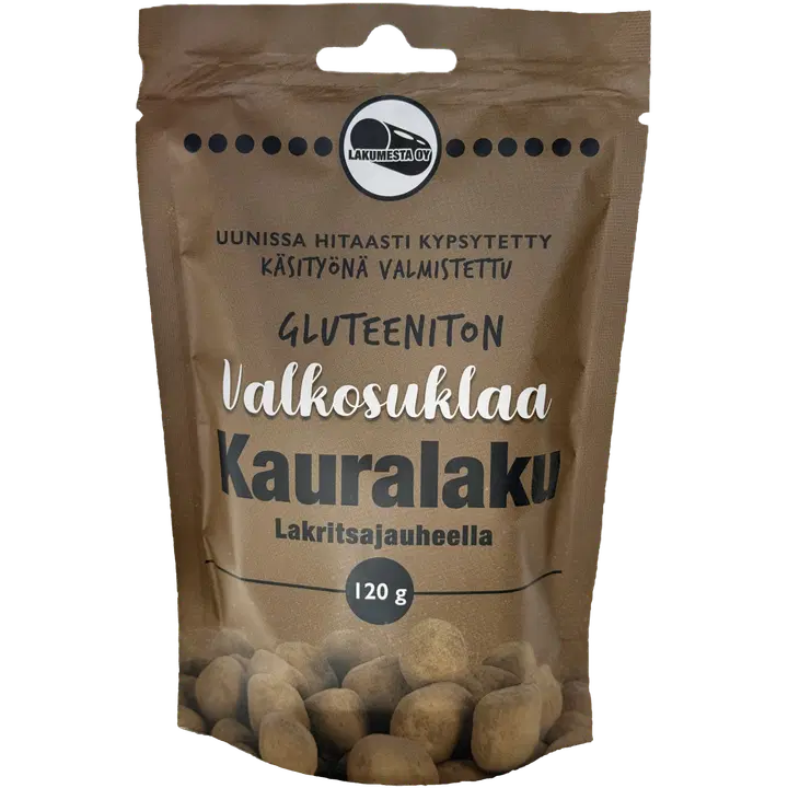 Lakumesta Oy Gluteeniton Kaura-valkosuklaalakritsi Lakritsijauheella