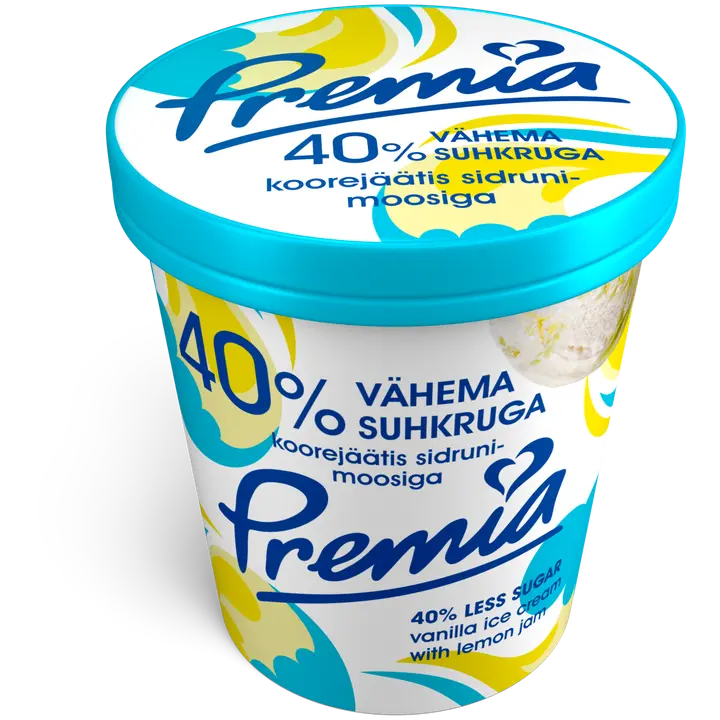Premia 40% vähendatud suhkruga vanilli-koorejäätis sidruni 245g/0,5l