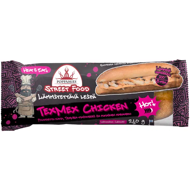Poppamies TexMex Chicken lämmitettävä kanaleipä 240g