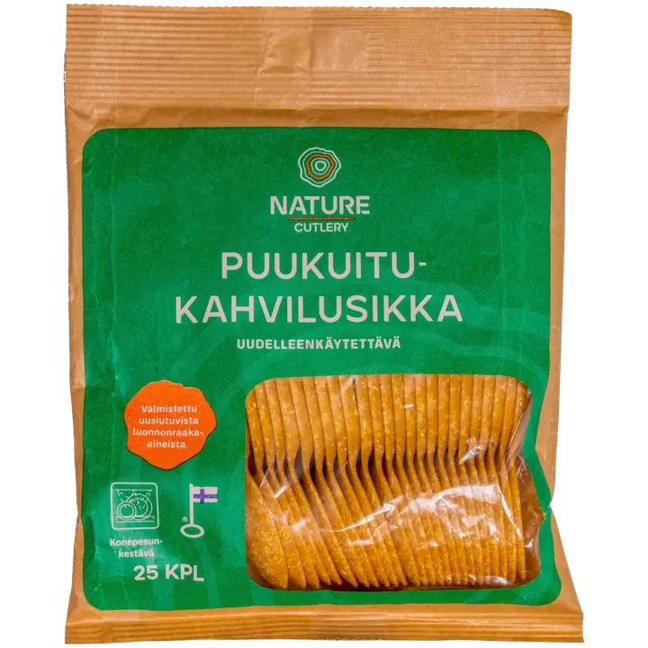 Nature Line puukuitukahvilusikka 25 kpl, valmistettu uusiutuvista raaka-aineista, uudelleenkäytettävä