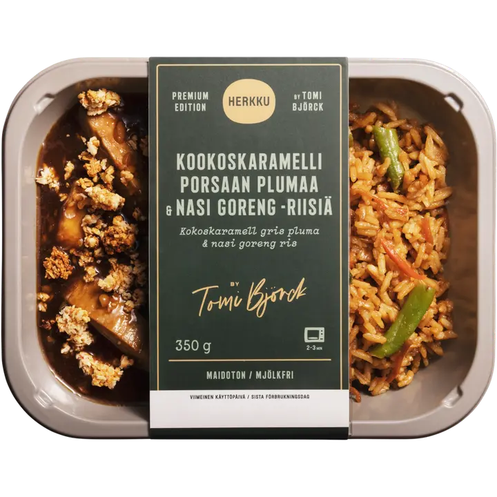 Herkku Kookoskaramelli porsaan plumaa & nasi goreng -riisiä 350g