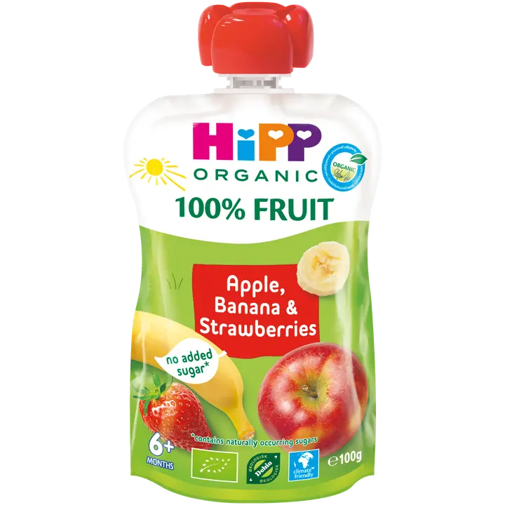 HiPP100g Luomu Smoothie Omenaa, Banaania&Mansikkaa soseena 6kk