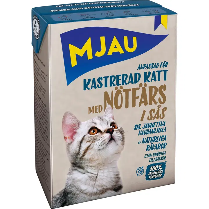 Mjau Naudanjauhelihaa kastikkeessa kastroitu 370g kissanruoka