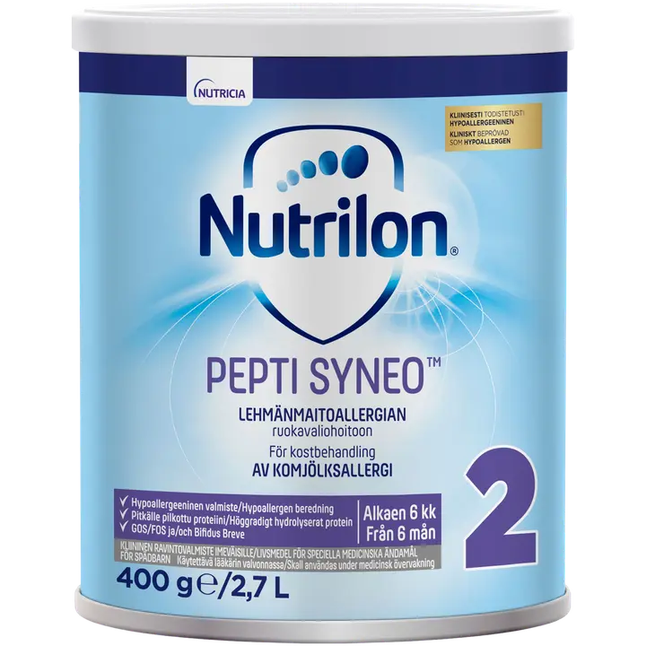 Nutrilon Pepti Syneo 2 400g, kliininen ravintovalmiste lehmänmaitoallergian ruokavaliohoitoon, jauhe, 6-12kk