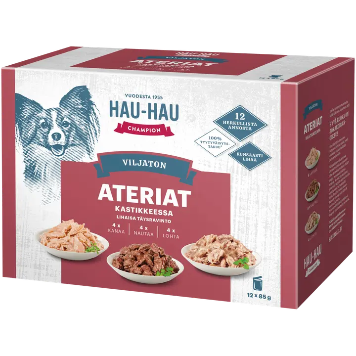 Hau-Hau Champion Viljaton annosaterialajitelma kastikkeessa täysravinto 12 x 85 g