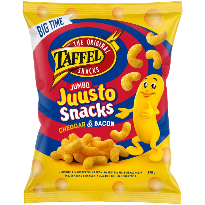 Taffel Jumbojuusto bacon & cheddar kryddade ostbågar 190g