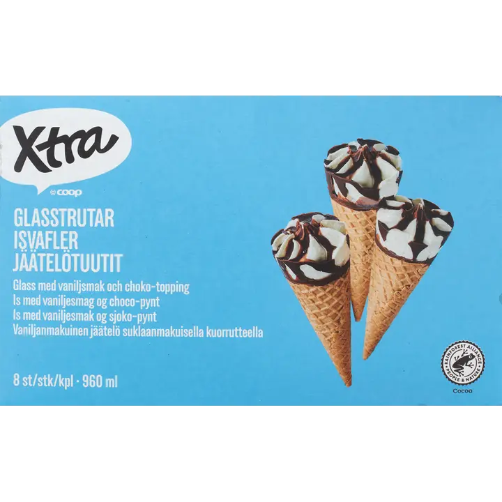 Xtra jäätelötuutit vanilja 960ml 8kpl