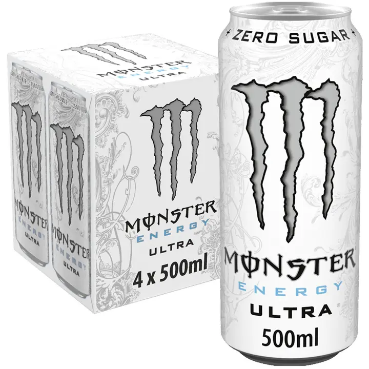 4-pack Monster Ultra White energiajuoma tölkki 0,5 L