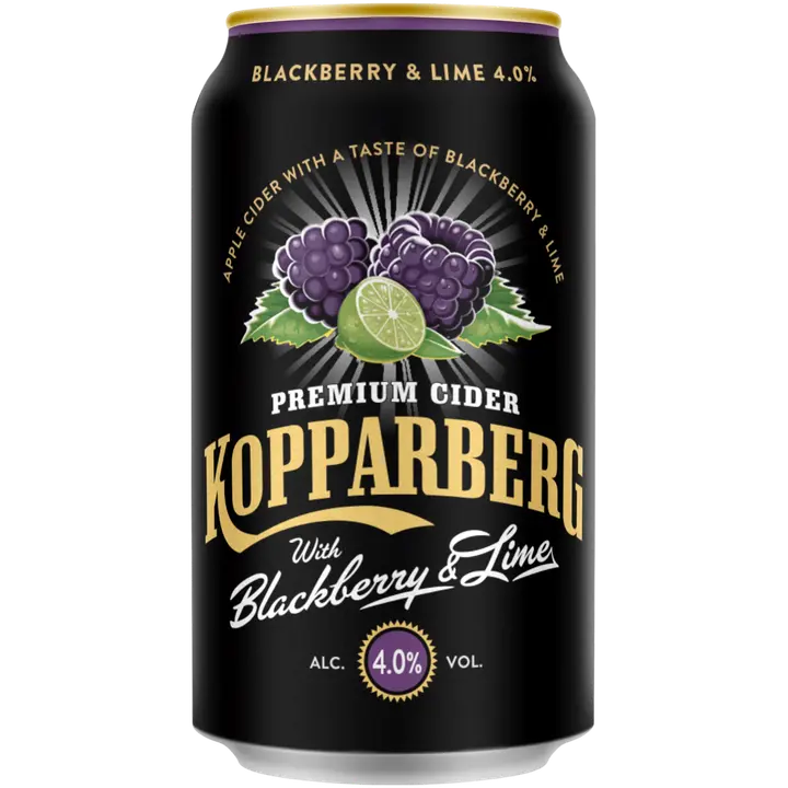 Premium Cider Kopparberg Blackberry & Lime 4,0%, Karhunvatukan & limen makuinen omenasiideri tölkki 33cl