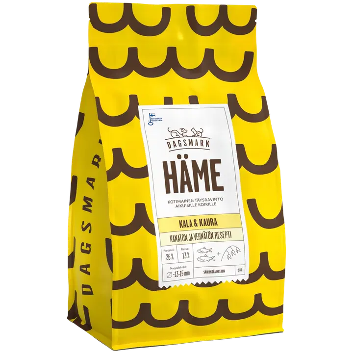 Dagsmark HÄME vehnätön kala-kaura täysravinto koiran kuivaruoka 2 kg