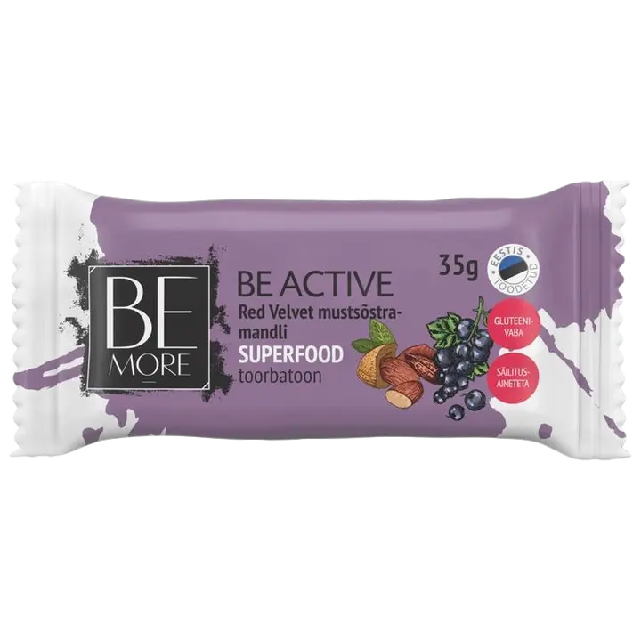 Be More Be Active Red Velvet mustsõstra-mandli toorbatoon 35g