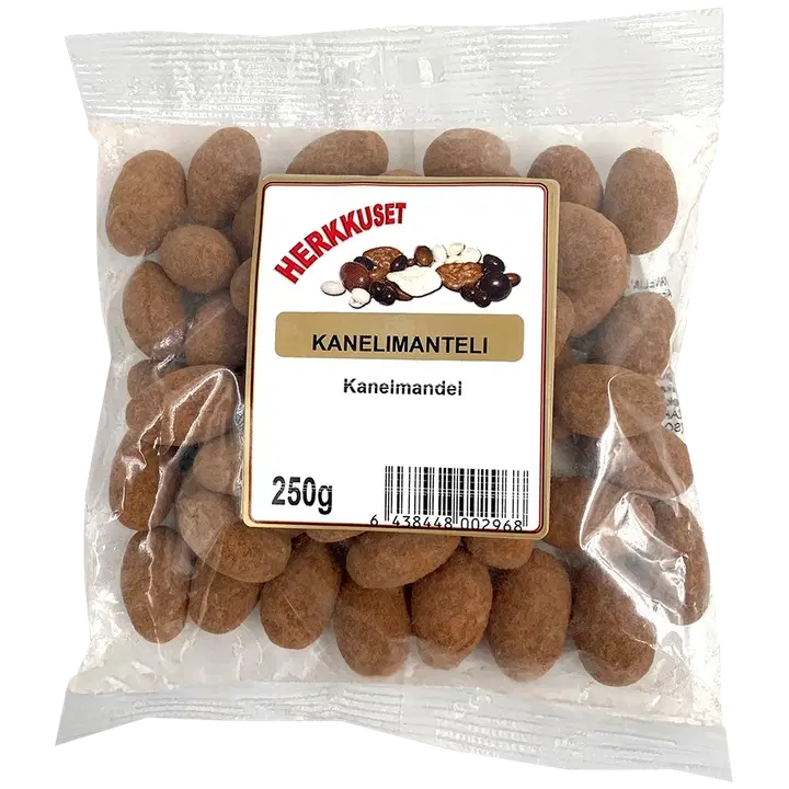 Herkkuset Kanelimanteli 250g suklaakuorrutettuja, kanelipäällysteisiä manteleita