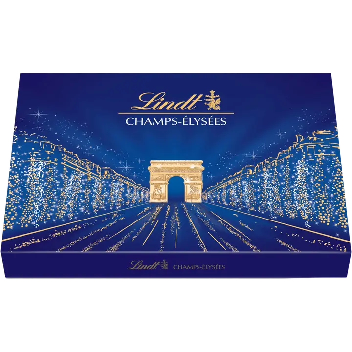 Lindt CHAMPS ÉLYSÉES valikoima hienoja maito-, tumma- ja valkosuklaakonvehteja rasia 469g
