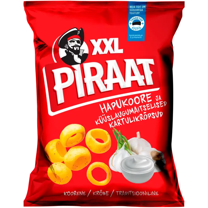 Piraat hapukoore ja küüslaugumaitselised kartulikrõpsud XXL 220G