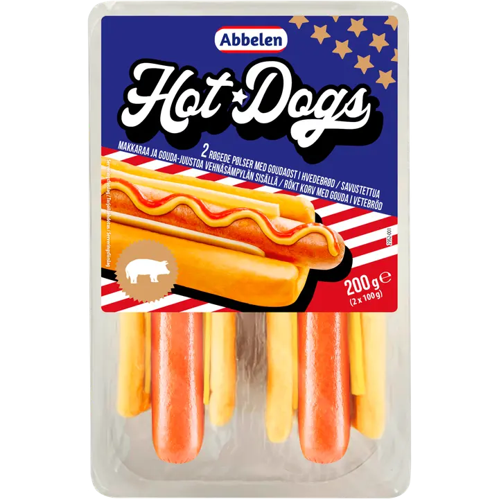 Abbelen hot dog goudajuustolla vehnäsämpylän sisällä 2 x 100 g