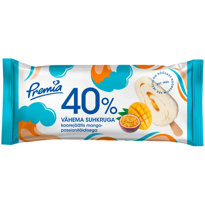 Premia 40% vähema suhkruga koorejäätis mango-passioni 50g/100ml