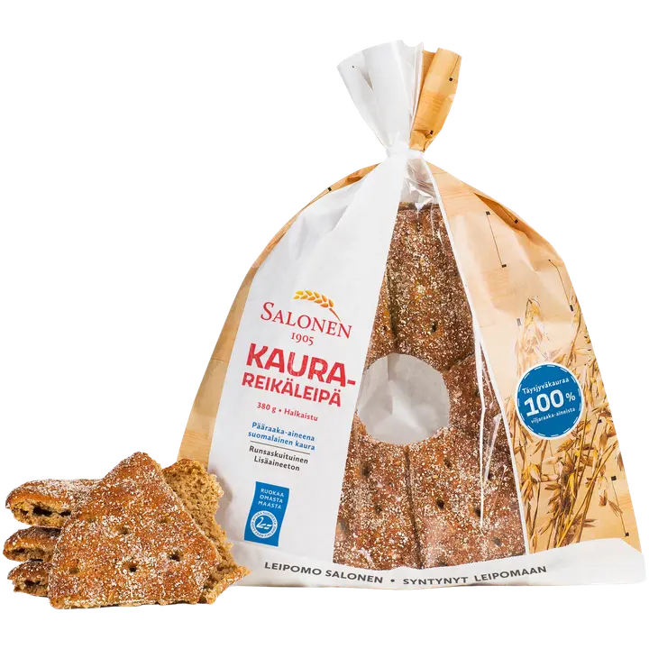 Leipomo Salonen Kaurareikäleipä 380 g kauraleipä, halkaistu