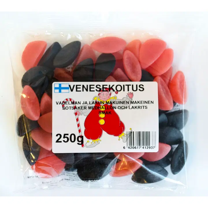 Tivoli Venesekoitus 250g vadelman- ja lakritsinmakuisia makeisia