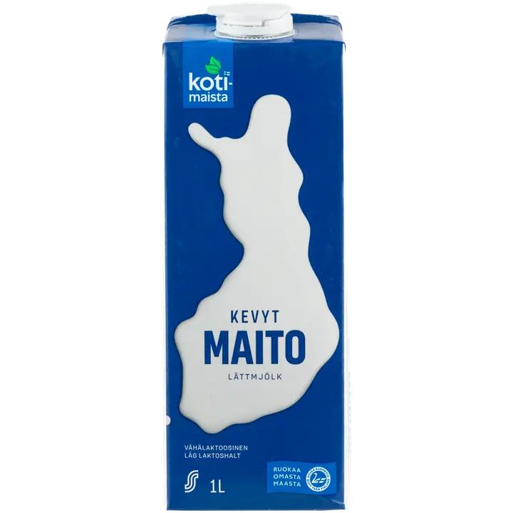 Kotimaista iskukuumennettu vähälaktoosinen kevytmaito 1L