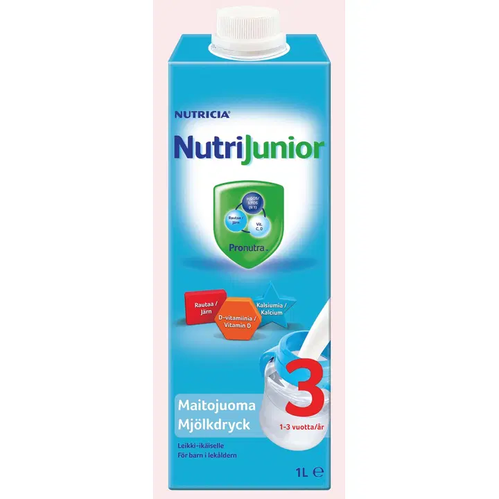 Nutricia NutriJunior 3 1L, maitojuoma leikki-ikäiselle, 1-3v.