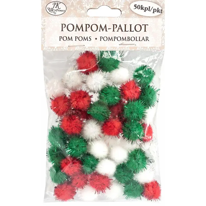 J.K. Primeco Pompom-pallot glitter Joululajitelma 50kpl