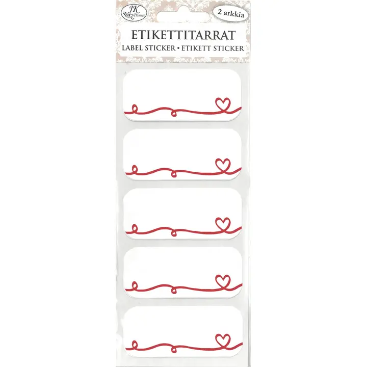 J.K. Primeco etikettitarra kapea Sydän punainen 2ark