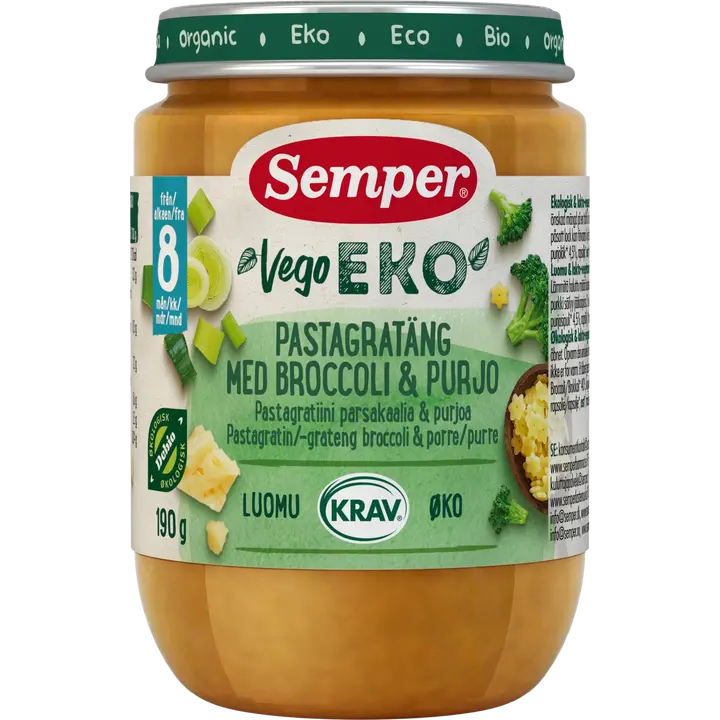 Semper Vego EKO Luomu pastagratiini parsakaali ja purjo 8kk luomu lastenateria 190g