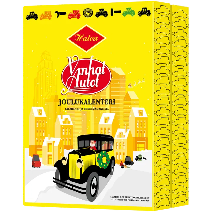 Halva Vanhat Autot salmiakki- ja hedelmäkarkkijoulukalenteri 200 g