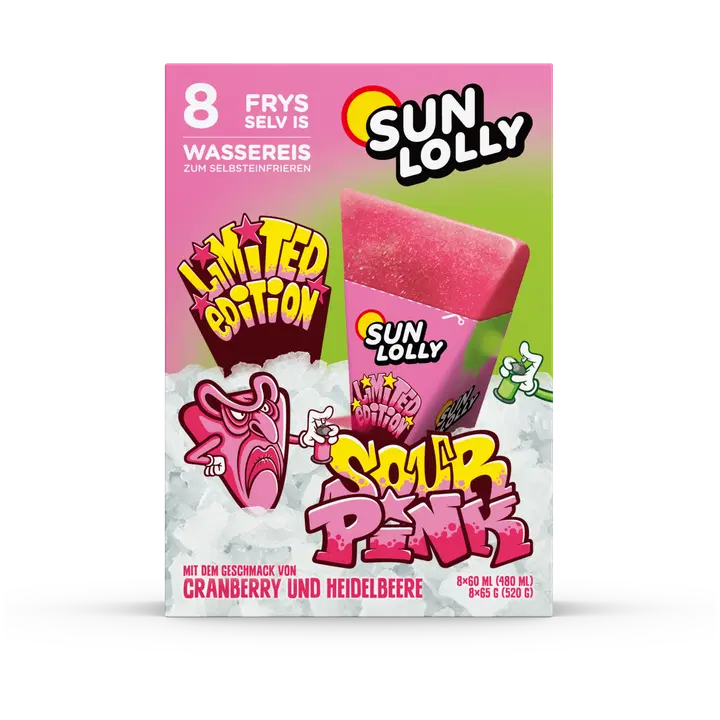 Sun Lolly Ice Sour Pink Kotona jäädytettävä mehujää 8x60ml/65g
