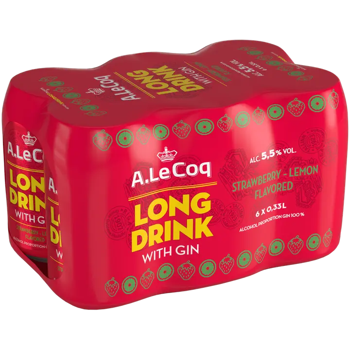 6xA. Le Coq GIN Strawberry-Lemon Long Drink 5,5 % 0,33 l tlk
