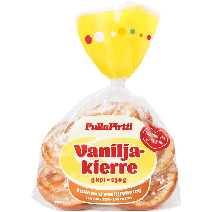 Pulla-Pirtti Vaniljakierre 5/250g laktoositon vaniljatäytteinen kahvileipä