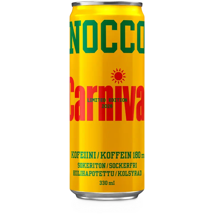 NOCCO BCAA Carnival, eksoottiset hedelmät makuinen, aminohappoja, kofeiinia ja vitamiineja sisältävä hiilihapotettu energiajuoma 330ml