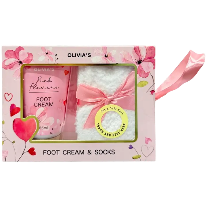 Jalkavoide 65ml ja pehmosukat lahjapakkauksesssa.