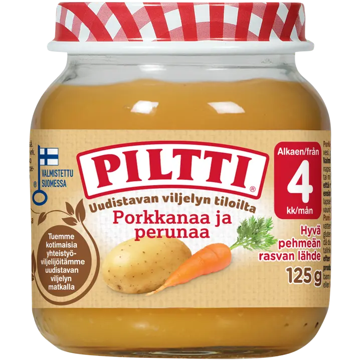 Piltti 125g Uudistavan viljelyn tiloilta porkkanaa ja perunaa kasvissose 4kk