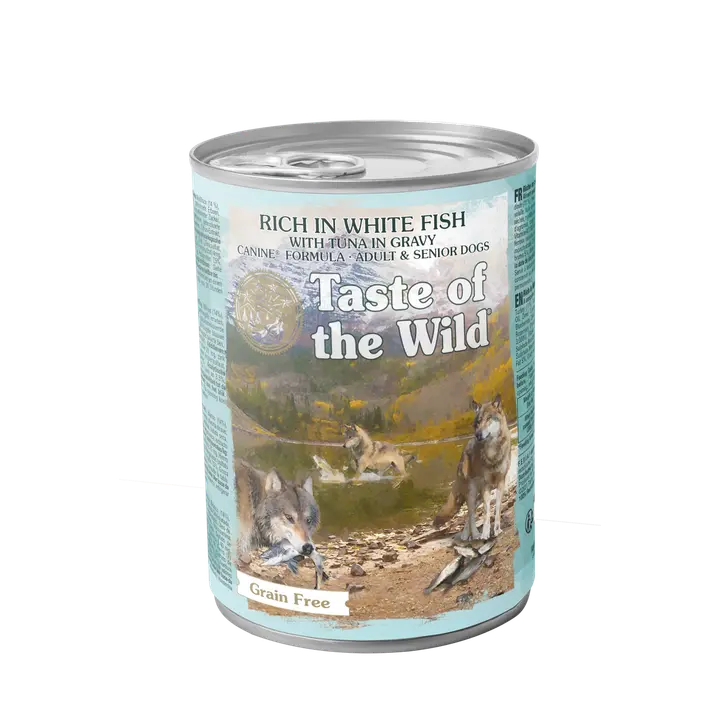 Taste of the wild wetlands whitefish tuna gravy dog can 390g