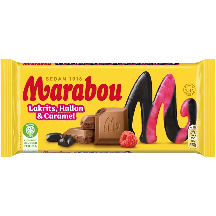 Marabou  Lakrits, hallon&caramel suklaalevy 185g