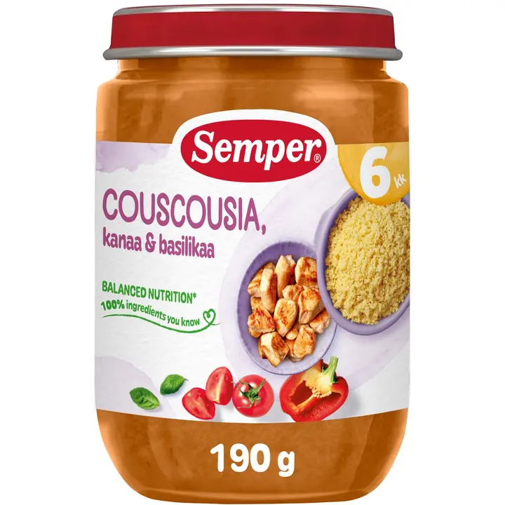 Semper Couscous kanaa & basilikaa 6kk lastenateria 190g