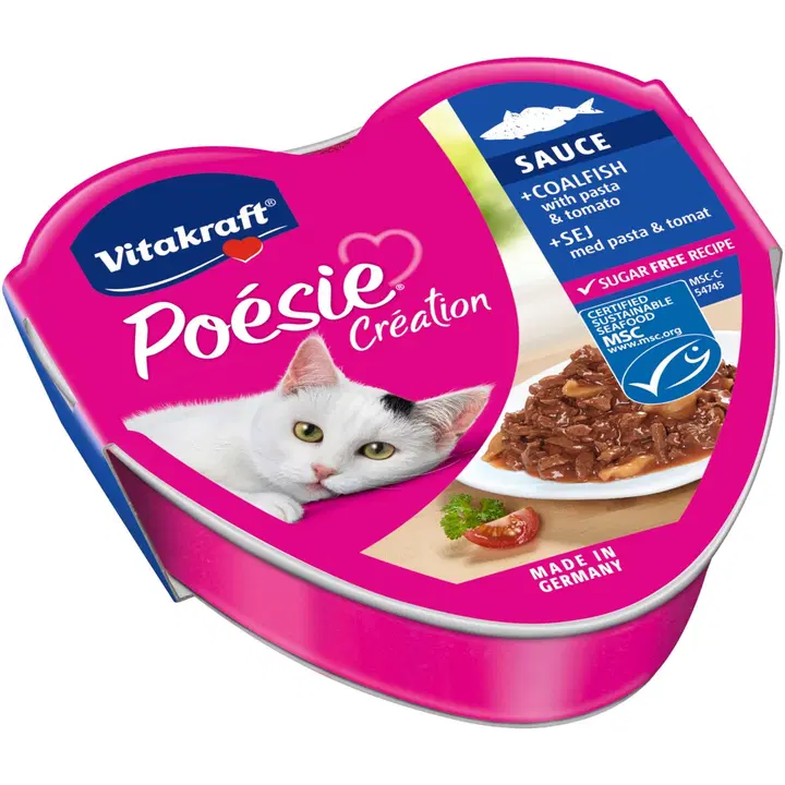 Vitakraft Poésie® Création Kissan märkäruoka, seitiä, pastaa ja tomaattia kastikkeessa 85g