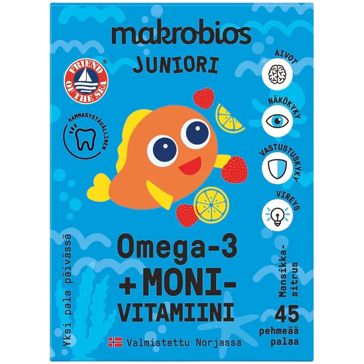 Makrobios Juniori Omega-3 + monivitamiini 45 pehmeää palaa 72g