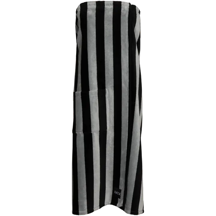 Ratia naisten kietaisupyyhe Raita velour 100x150 cm musta/harmaa