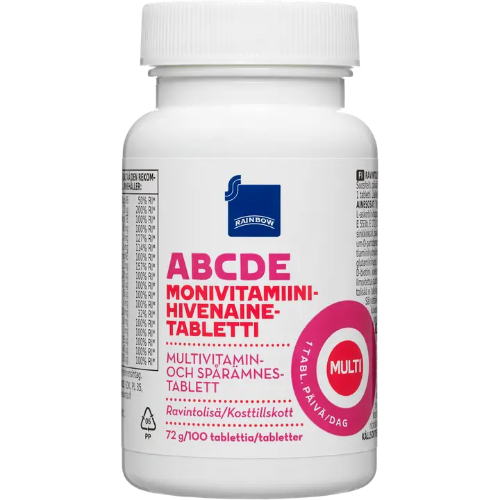 Rainbow ABCDE-monivitamiini-hivenainetabletti ravintolisä 100kpl/72g