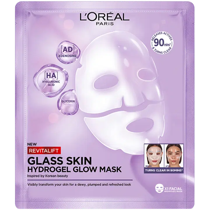 L'Oréal Paris Revitalift Filler Glass Skin Heleyttävä Hydrogeelinaamio 1 kpl