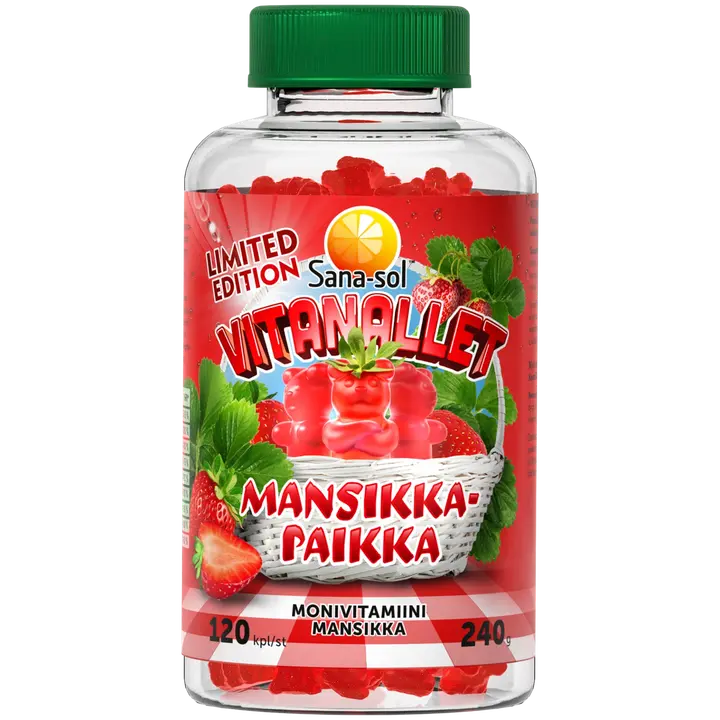 Sana-sol Vitanallet Mansikkapaikka monivitamiini Limited Edition 120pcs/240g