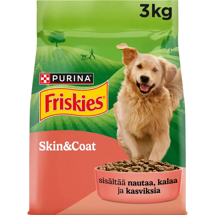 Purina Friskies Skin & Coat Nautaa ja Kalaa Koiran kuivaruoka 3kg