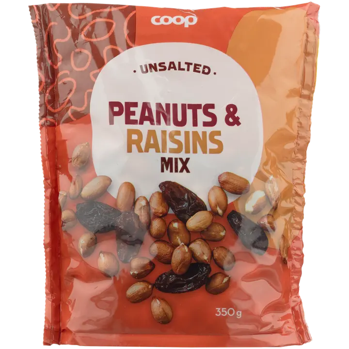 Coop maapähkinä-rusinasekoitus suolaamaton 350g