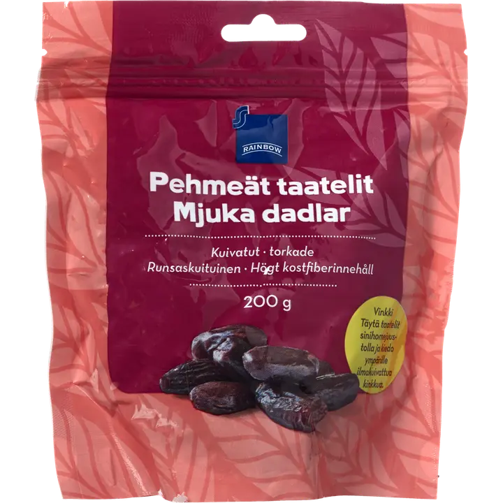 Rainbow 200g pehmeät kuivatut taatelit, runsaskuituinen