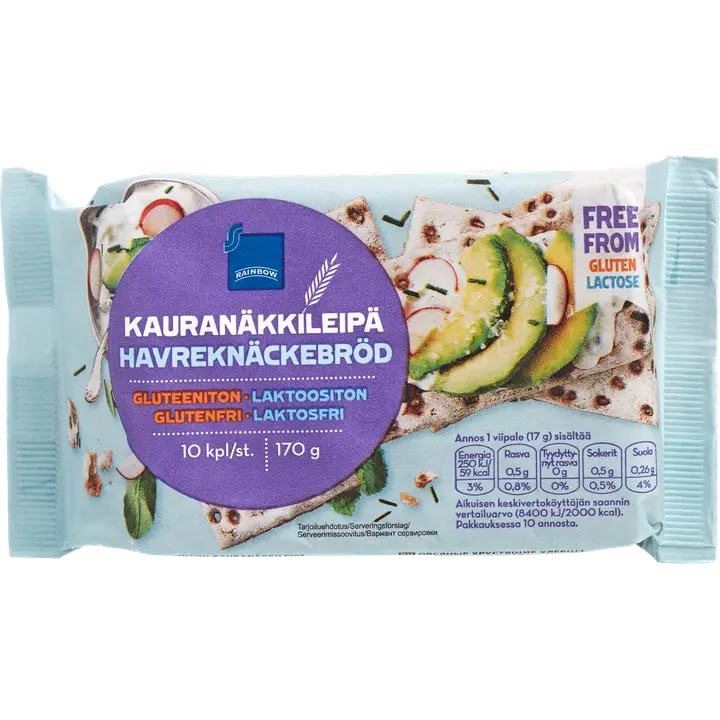 Rainbow 170g gluteeniton näkkileipä kaura 10kpl