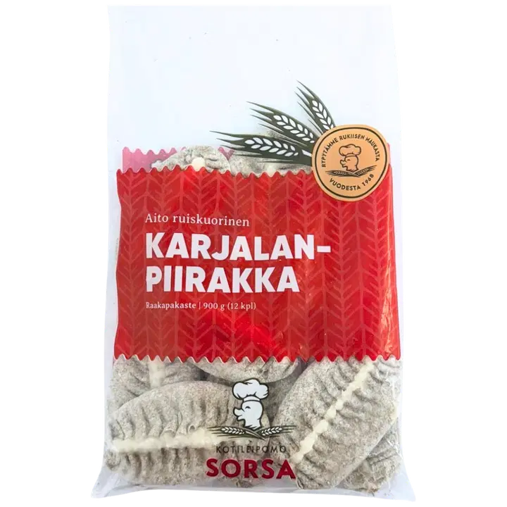 Kotileipomo Sorsa Karjalanpiirakka riisi, 12 kpl, 900 g raakapakaste