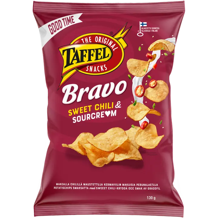 Taffel Bravo sourcream & sweet chili maustettu sipsi 130g